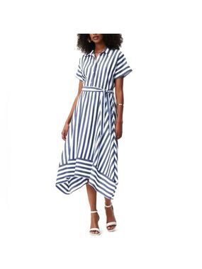 Joseph Ribkoff Blue White Striped Shirt Dress Asymmetrical Hem size 8